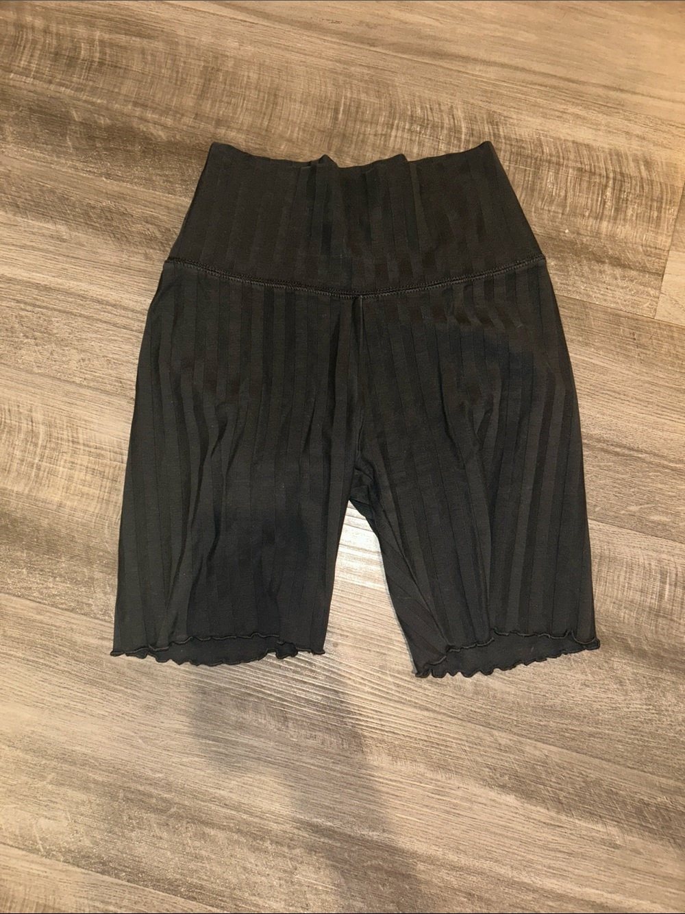 Aerie Ribbed Black Bike Shorts with Ruffled Hem